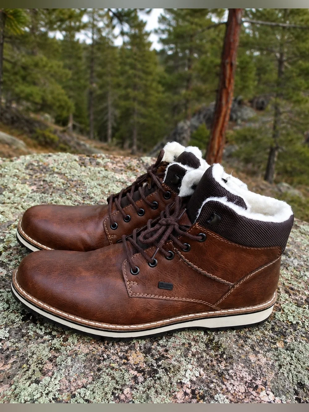 Rieker Sherpa Lined Winter Boots Brown Side Zip Lace Up Like New Size 45